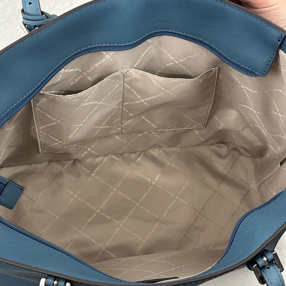 Michael Kors Gilly Drawstring Blue Tote Bag Large Travel Designer Summer Classic - Picture 9 of 12